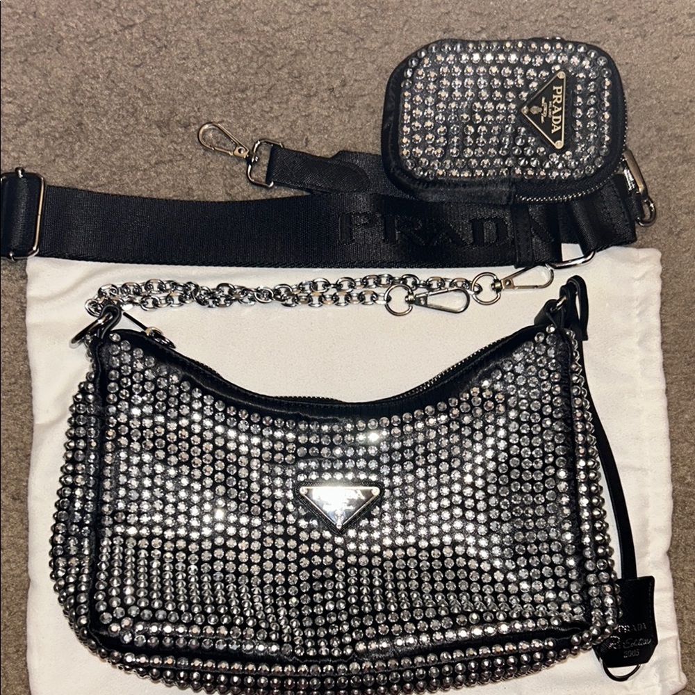 SOLD
AUTHENTIC Prada Black and Silver Crystal Shoulder Bag